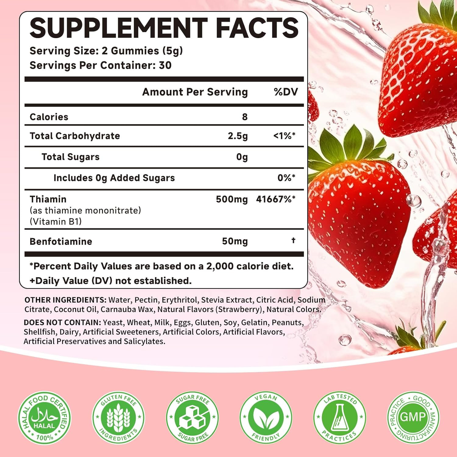 Vitamin B1 Gummies 500Mg with Benfotiamine | High Potency Thiamine Supplement fo