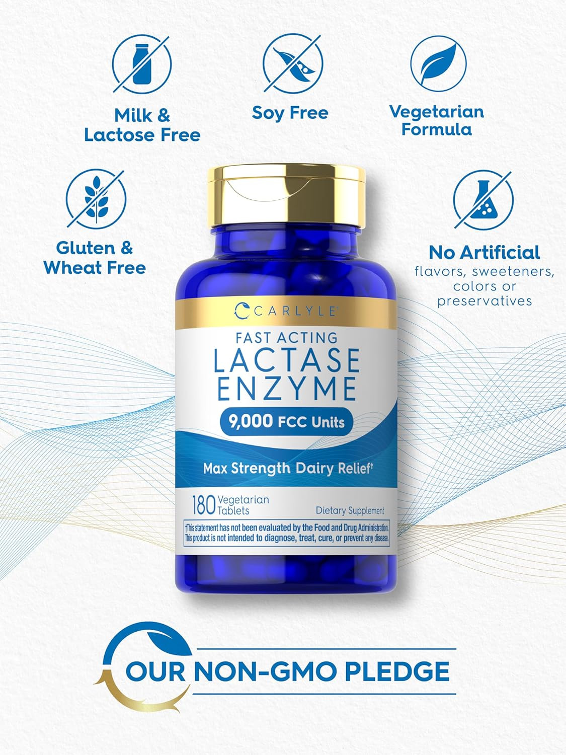 Lactase Enzyme Pills 9000 FCC 180 Tablets Fast Acting Dairy Relief Supplement Ma