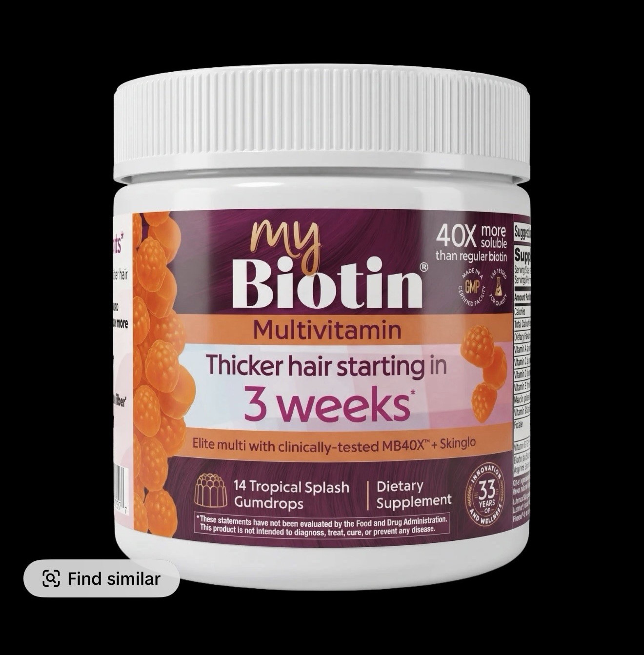 myBiotin Multivitamin Gummies 60ct Tropical Splash Hair Skin Nails