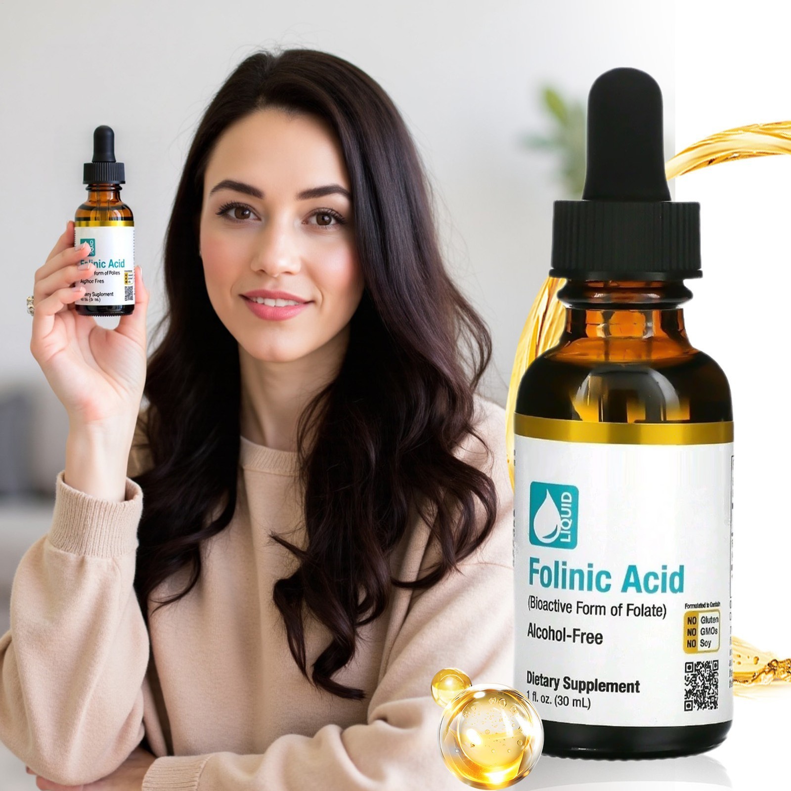 California Gold Nutrition Folinic Acid Liquid 30ml, Alcohol Free, Supports US