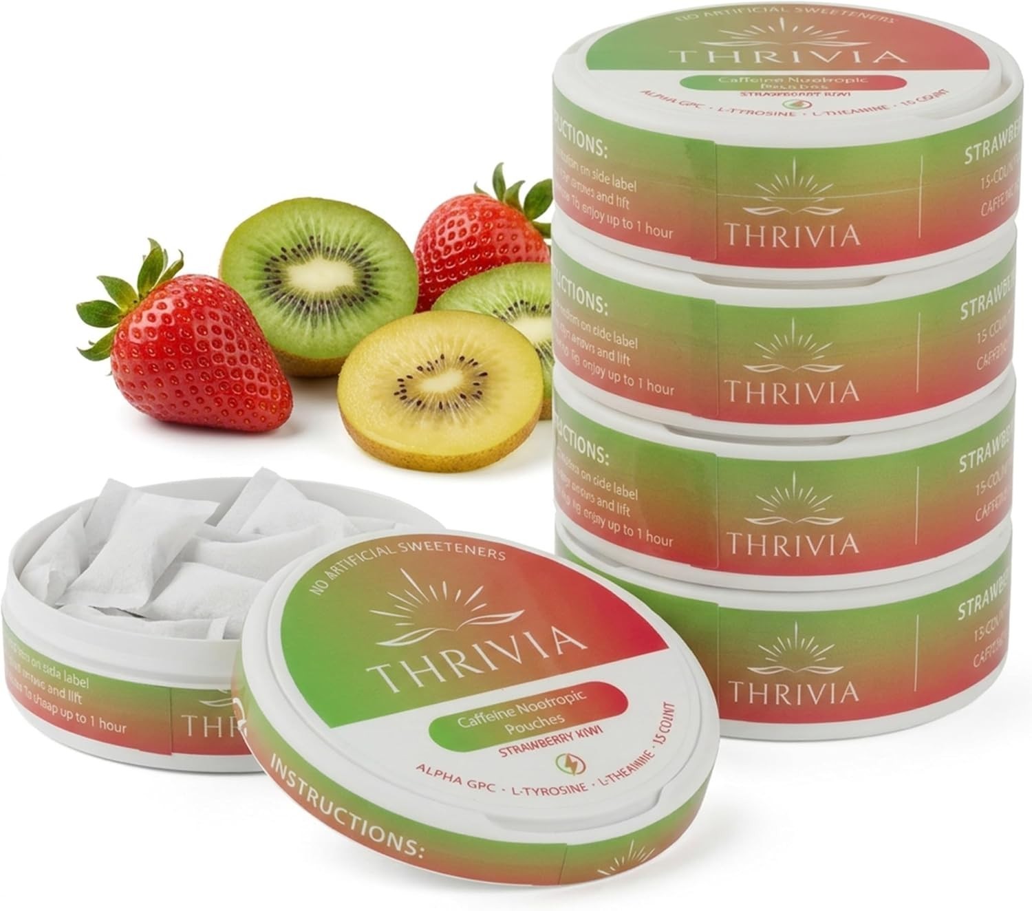Nicotine-Free Strawberry Kiwi Energy & Focus Pouches — 50mg Caffeine, Nootrop…