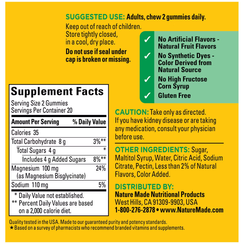 Nature Made High Absorption Magnesium Glycinate Supplement – 40ct