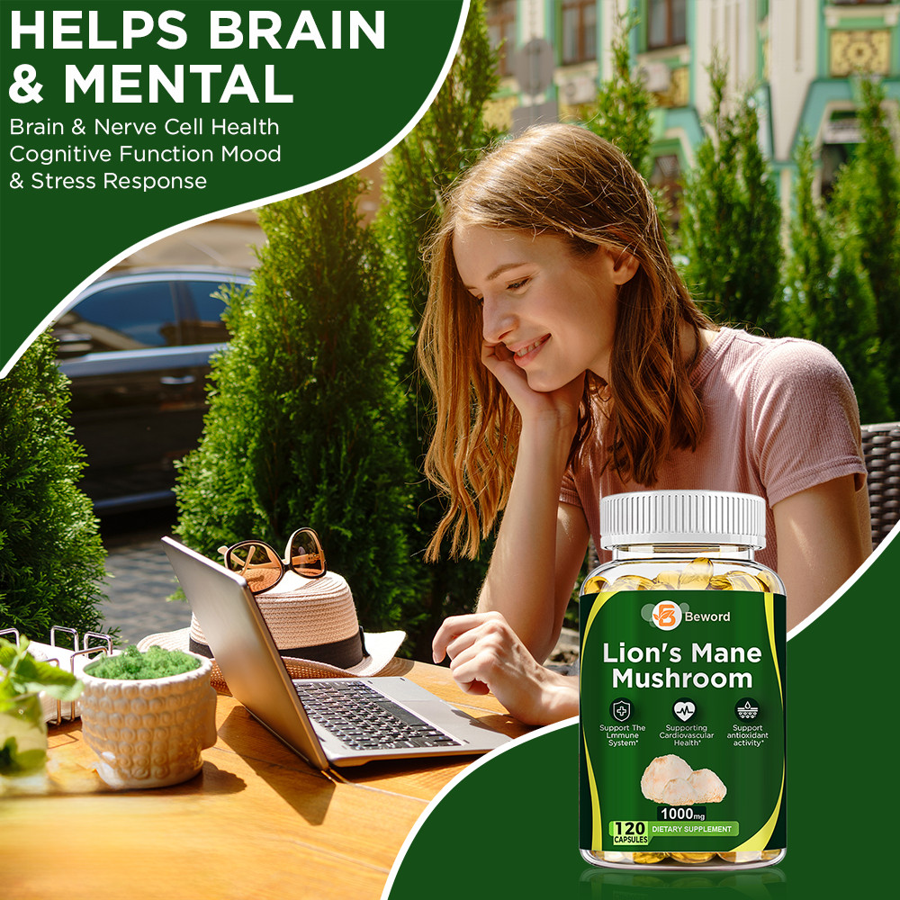 1000Mg Organic Lions Mane Mushroom Nootropic Brain Memory Focus Immune Support