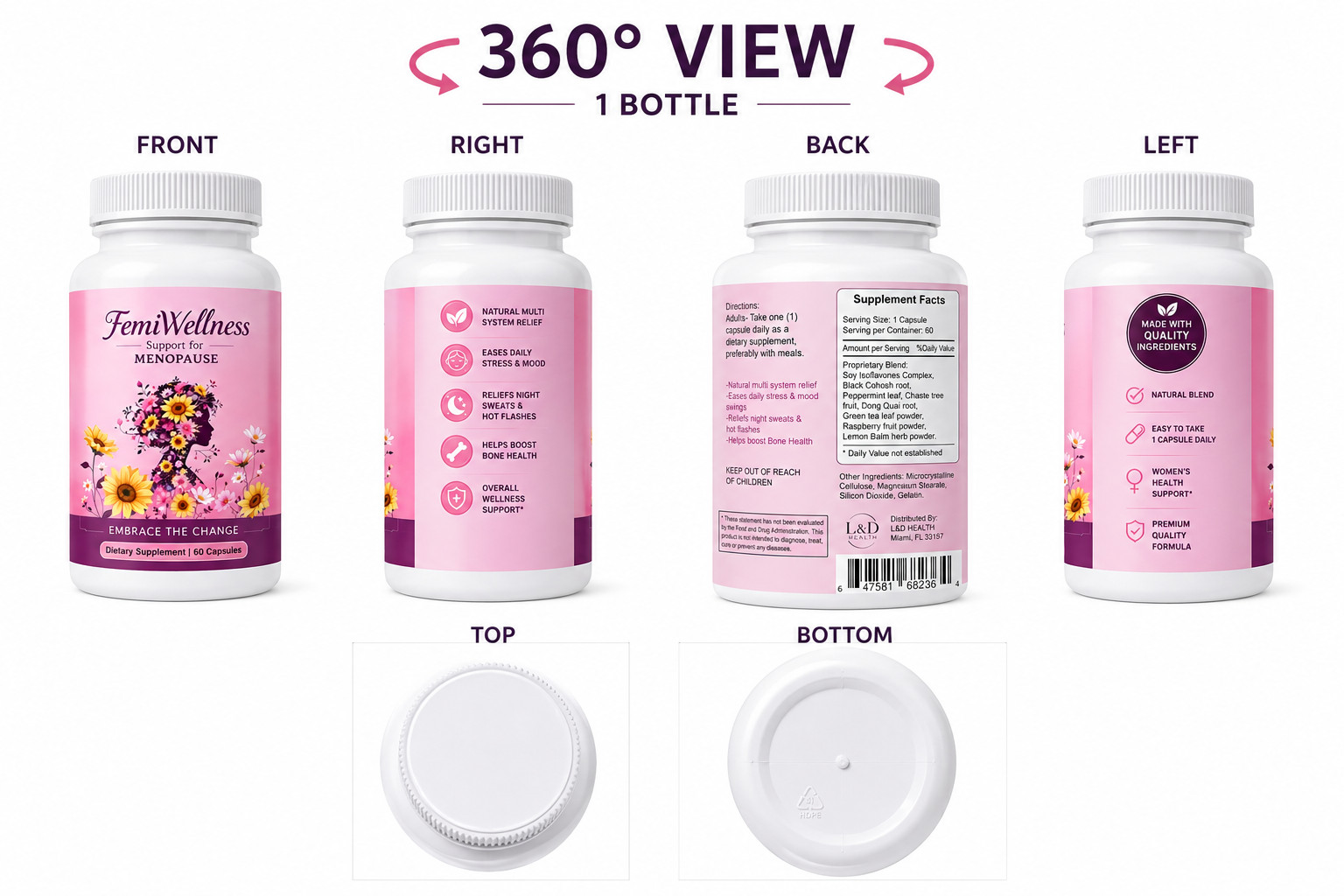 3 FemiWellness Menopause Support Supplement 60 Capsules Women’s Herbal Formula