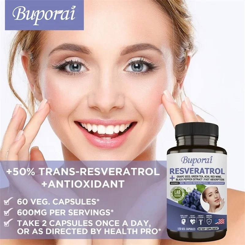 Resveratrol 120pcs,Energy and Focus,Supports Heart,Joint & Brain Function Health