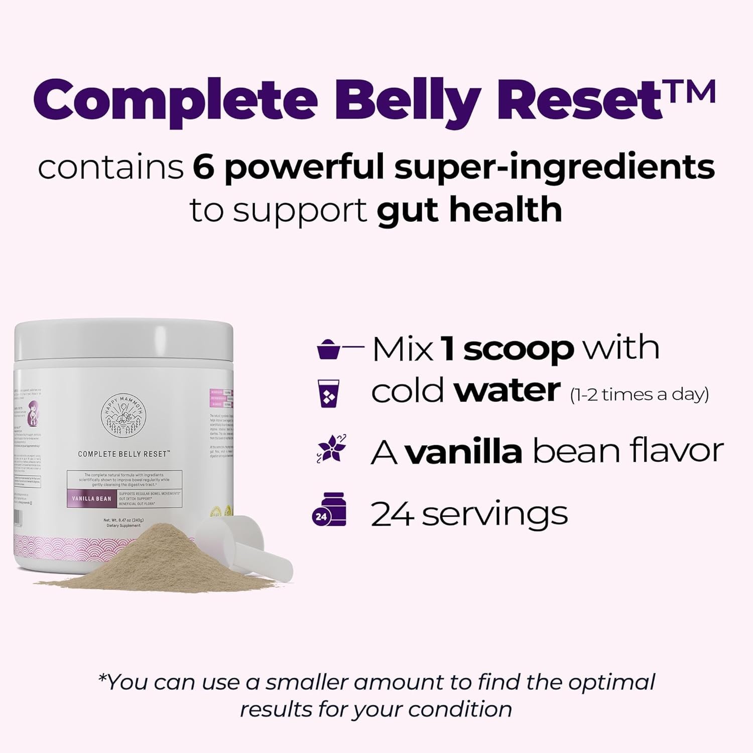 Happy Mammoth Complete Belly Reset Digestive Health Supplement Powder – Vanilla