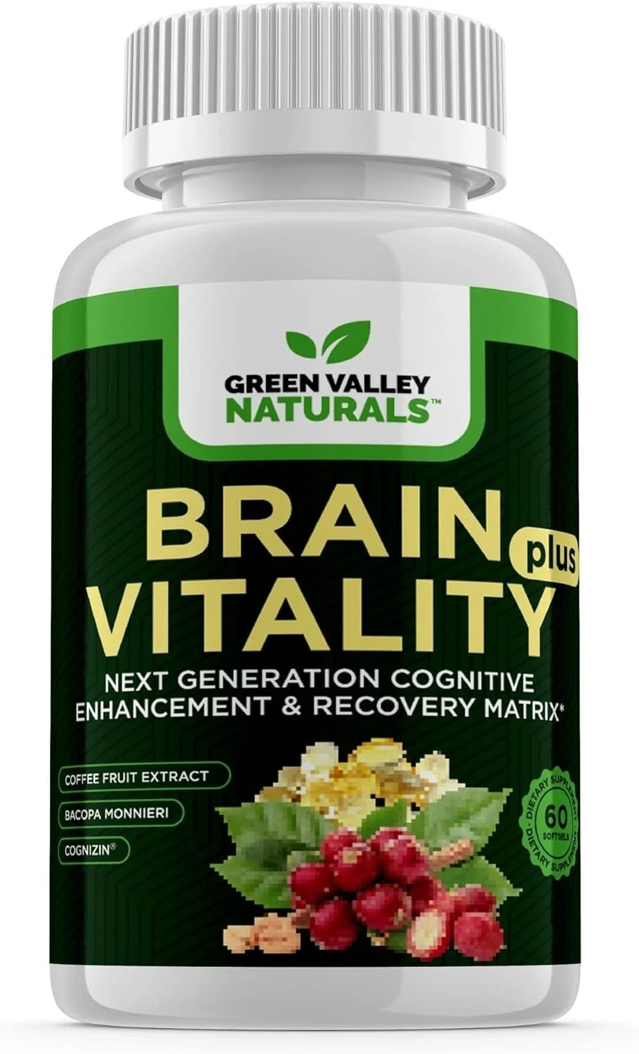 GREEN VALLEY NATURALS Brain Vitality Plus Nootropic for Memory Focus 60ct Ex6/26