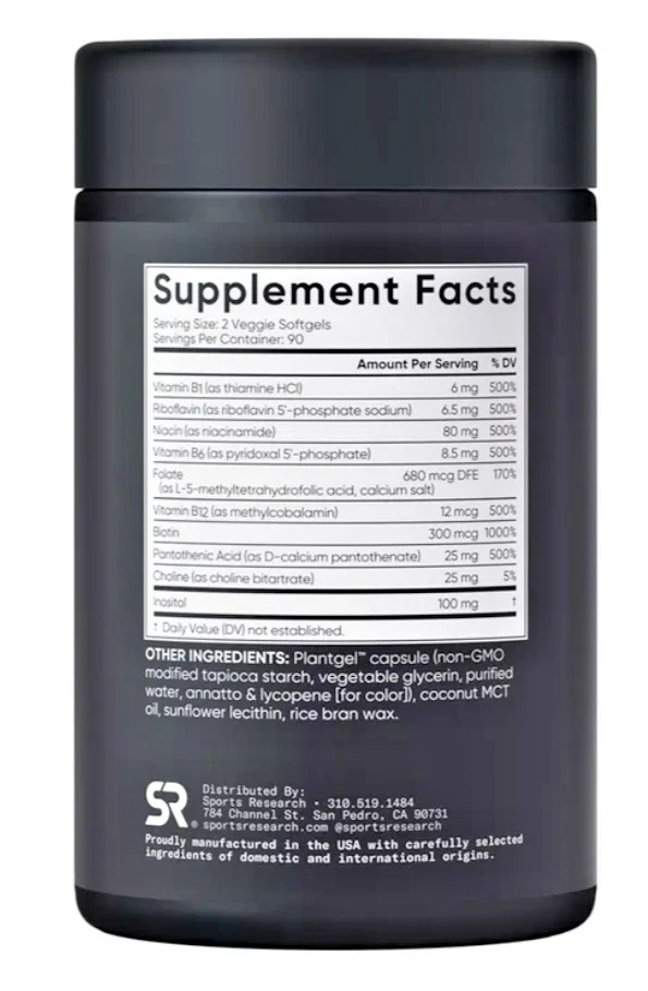 Sports Research Vitamin B Complex, 180 Veggie Soft Gels