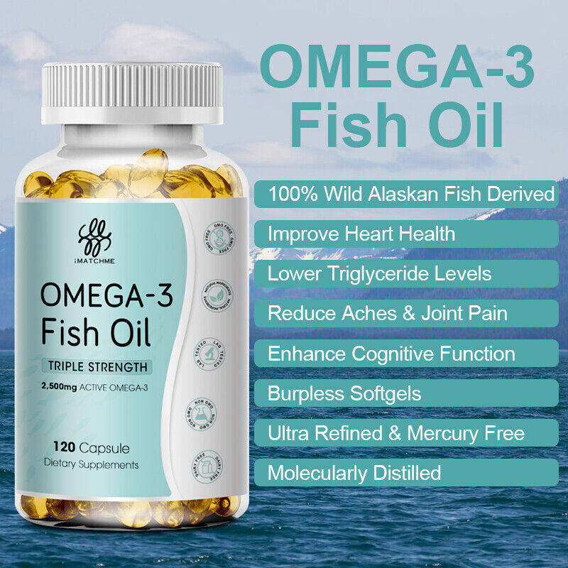 omega 3 fish oil capsules 3x strength 2500mg epa & dha, highest potency 120