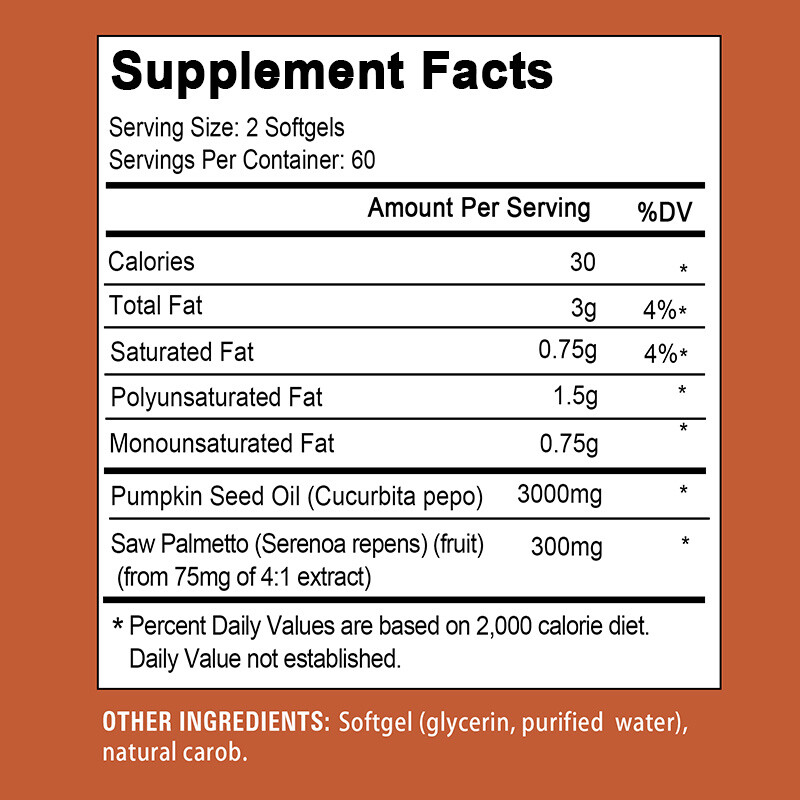 Pumpkin Seed Oil, 3,000 mg, 2-in-1 With Saw Palmetto 30 To 120 Caps