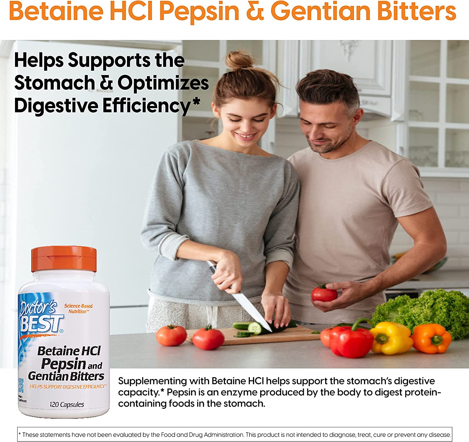 Betaine HCI Pepsin & Gentian Bitters, Digestive Enzymes, 120 Caps, (DRB-00163)