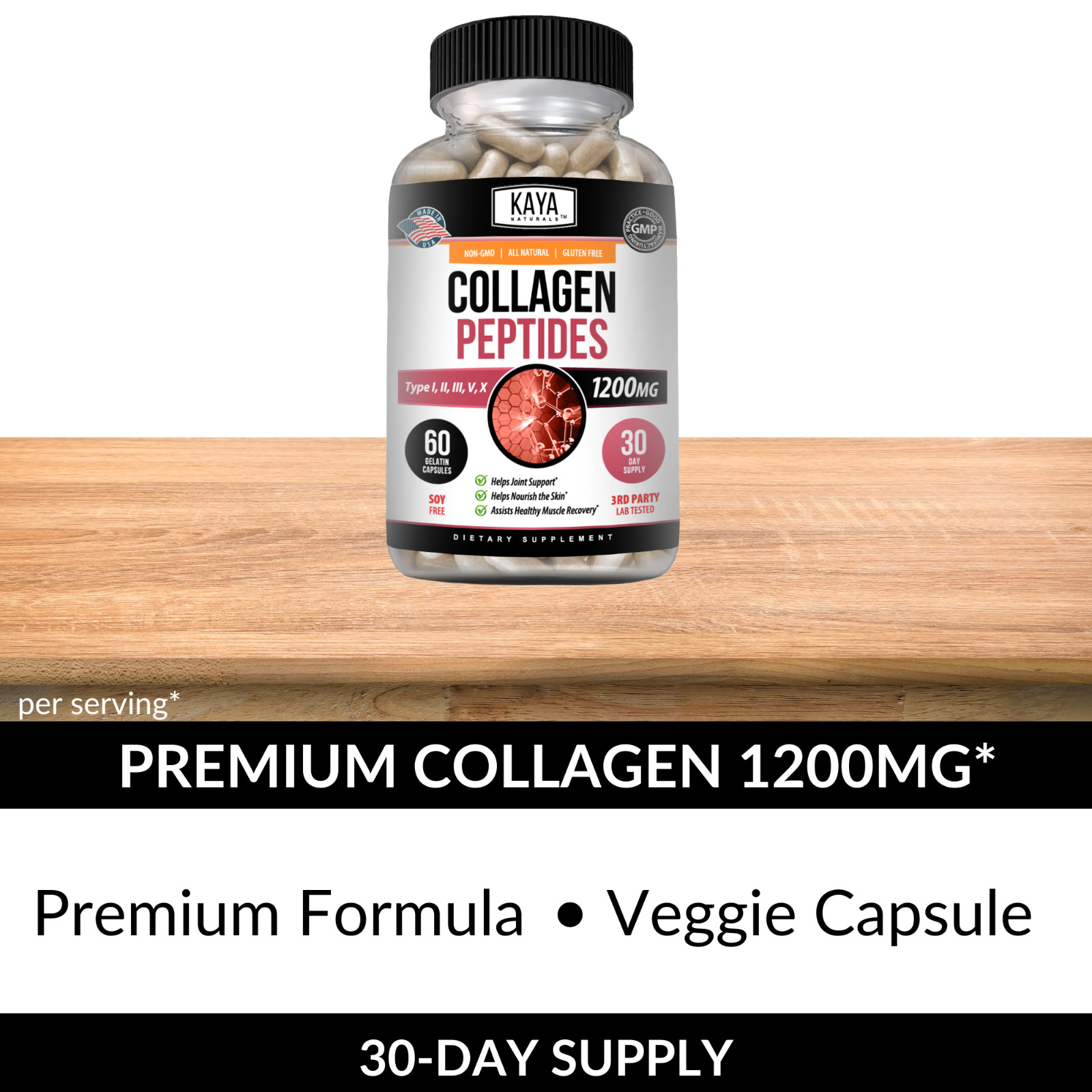 (2 Pack) COLLAGEN PEPTIDES Types I, II, III, V, X 1200 mg Pills 60 Capsules