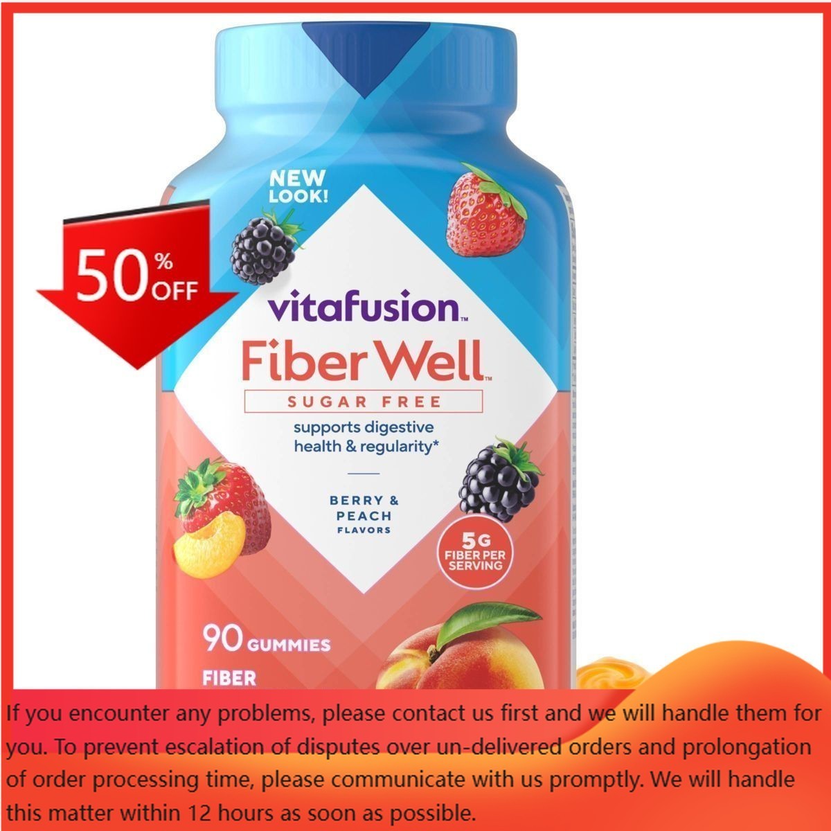 Vitafusion Fiber – Well Fiber Supplement Gummies – Fruit Flavors – 90ct
