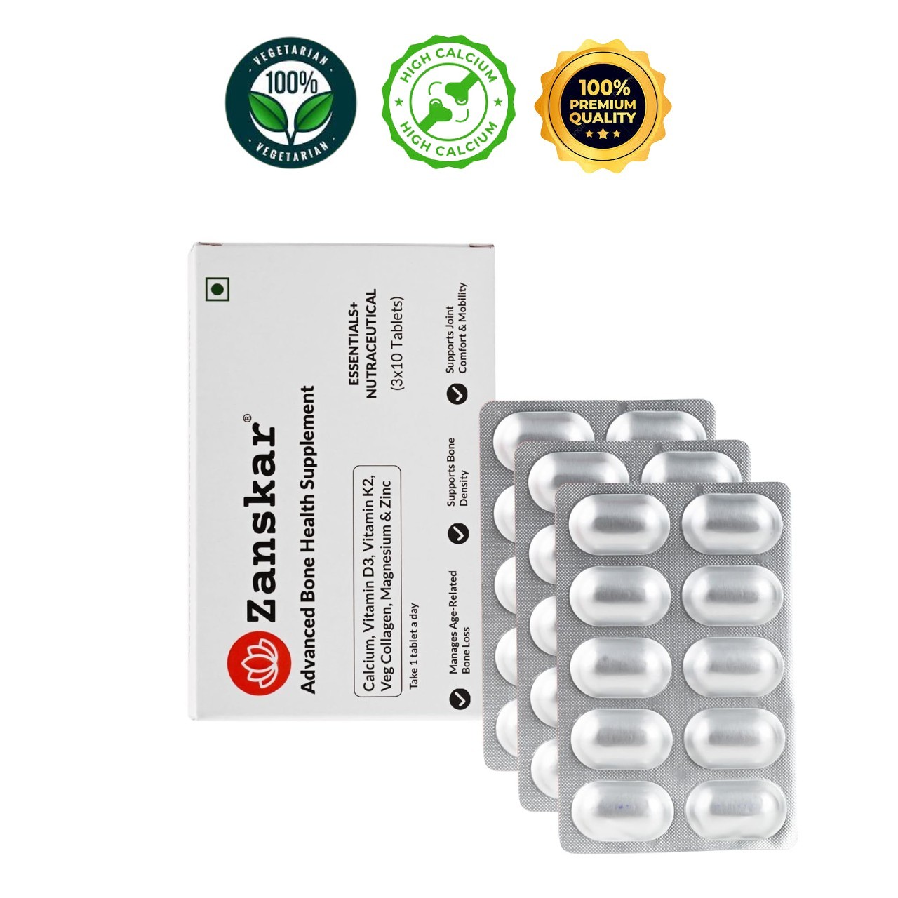 Zans.kar Bone Health Calcium D3 K2 Tablets 30 Count