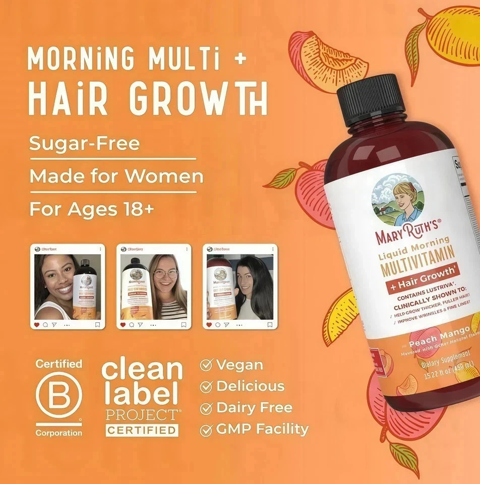 Mary Ruth’s Multivitamin Morning Liquid + Mango enhancement Peach Hair 15.22OZ