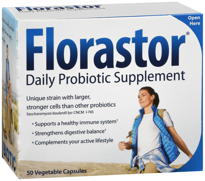 Florastor Dual Action Probiotic Vegetarian Capsules 50 EA