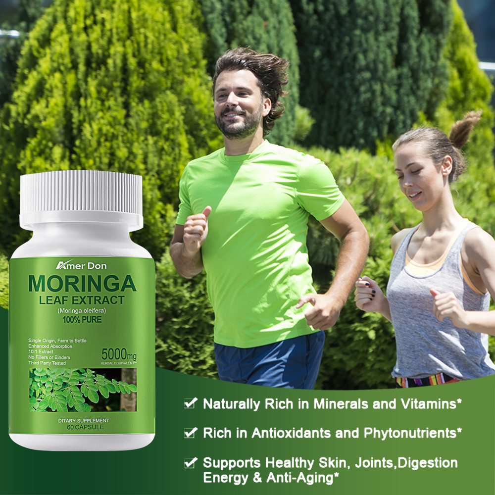 Moringa Capsules 5000mg – Pure Moringa Powder for Immune Gut health 60 Capsules