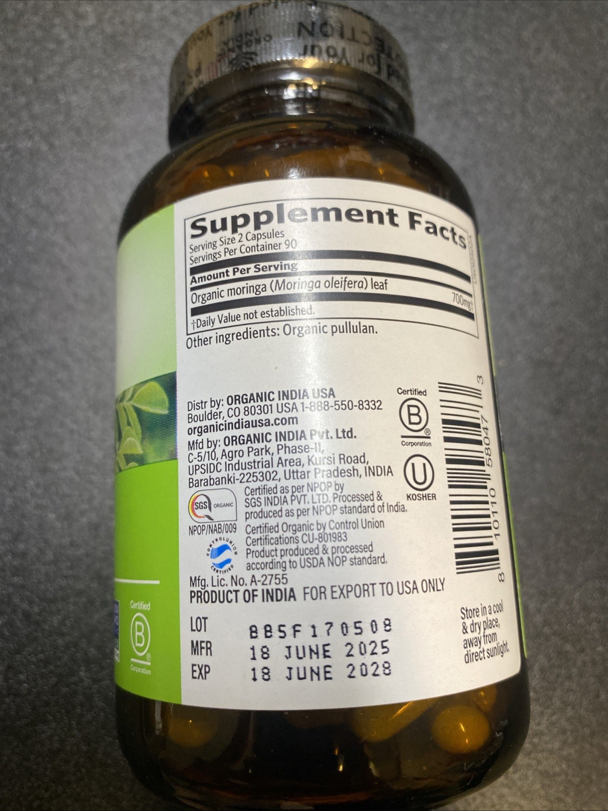 Organic India Moringa 90 Veggie Caps Gluten-Free, Organic, Vegan, Vegetarian
