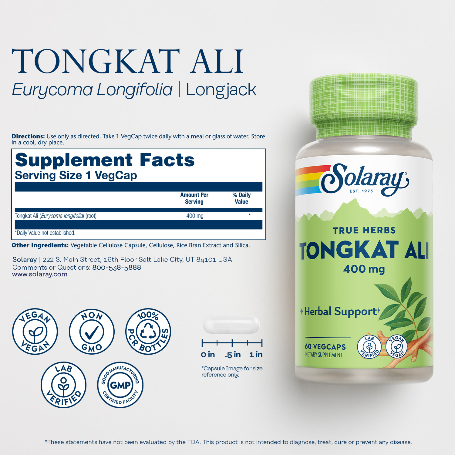 Solaray Tongkat Ali Root 400mg | Traditional Support | 60 VegCaps