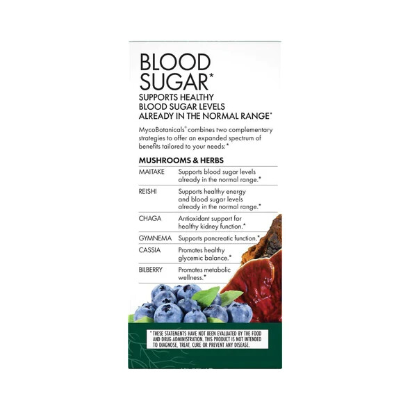 Host Defense MycoBotanicals Blood Sugar 60 Veg Caps Organic Fungi Perfecti