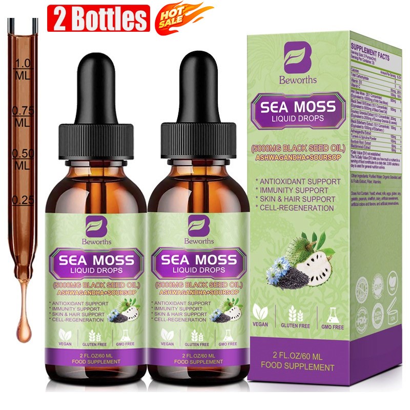 2 Pack Certified Organic Sea Moss Drops Irish Sea Moss Bladderwrack Burdock Root