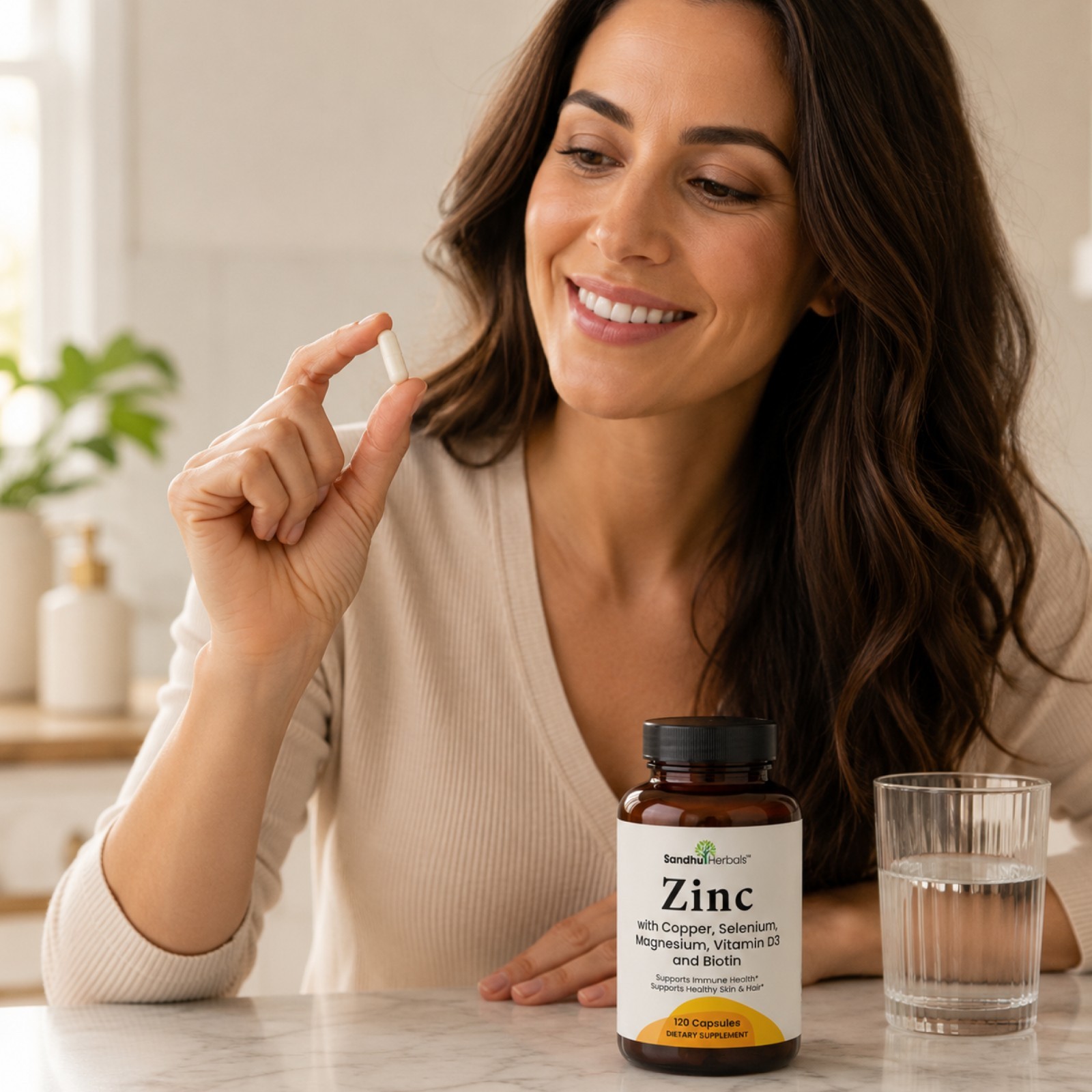 SANDHUHERBALS Zinc 30mg with Copper, Selenium & Vitamin D3, 120 Capsules