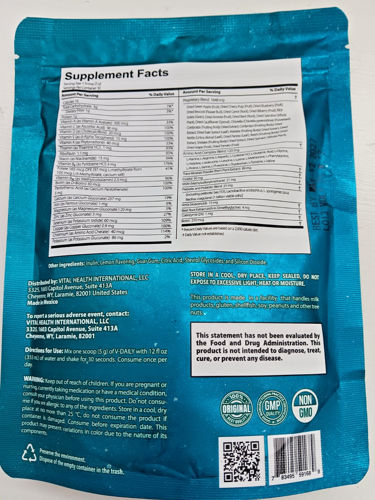 V-DAILY BY VITALHEALTH, Multi-Vitamin Powder With Amino Acids + Pre-Probiotics