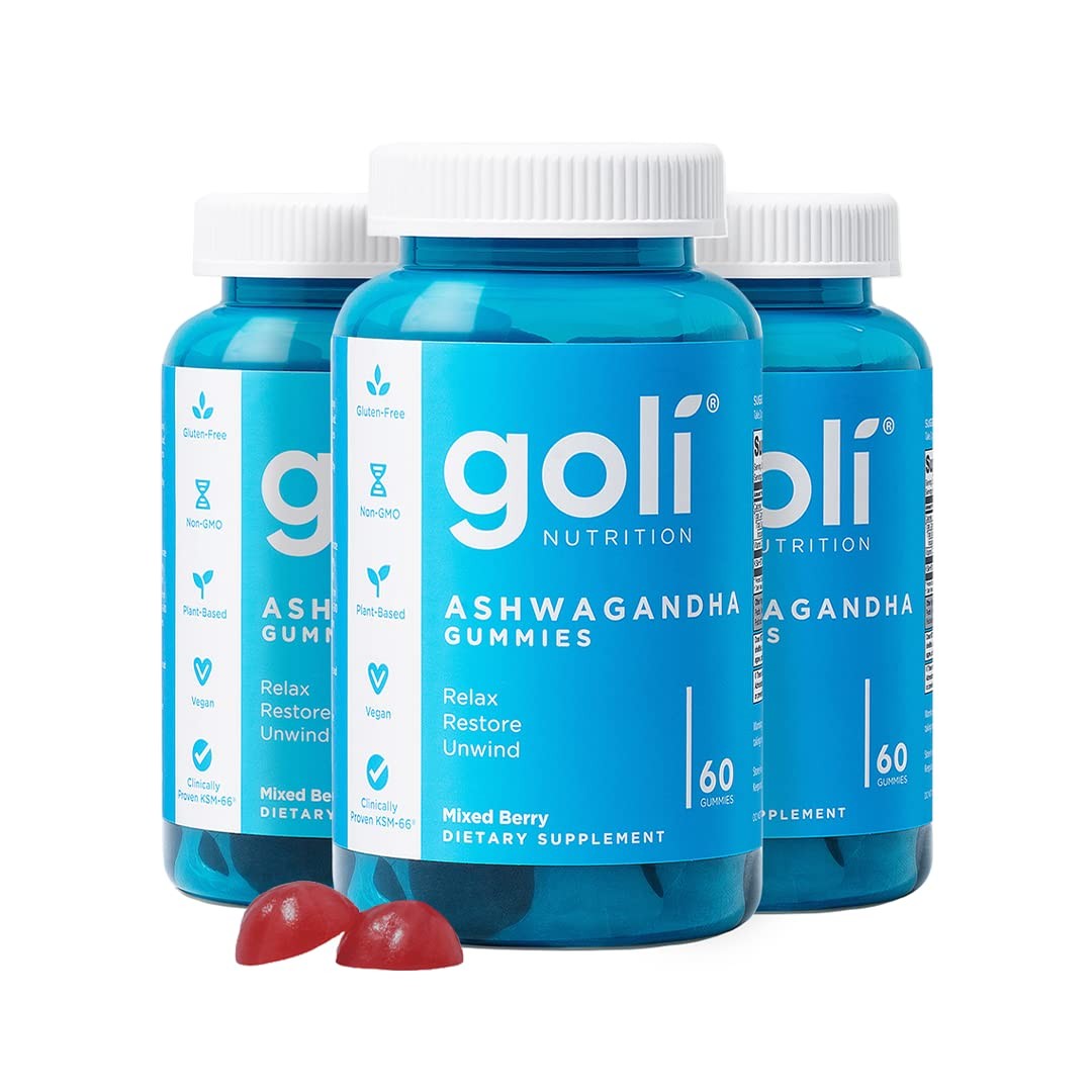 Pack Of 3 Ashwagandha Gummies with KSM-66 and Vitamin D Vegan 60 Count GOLI