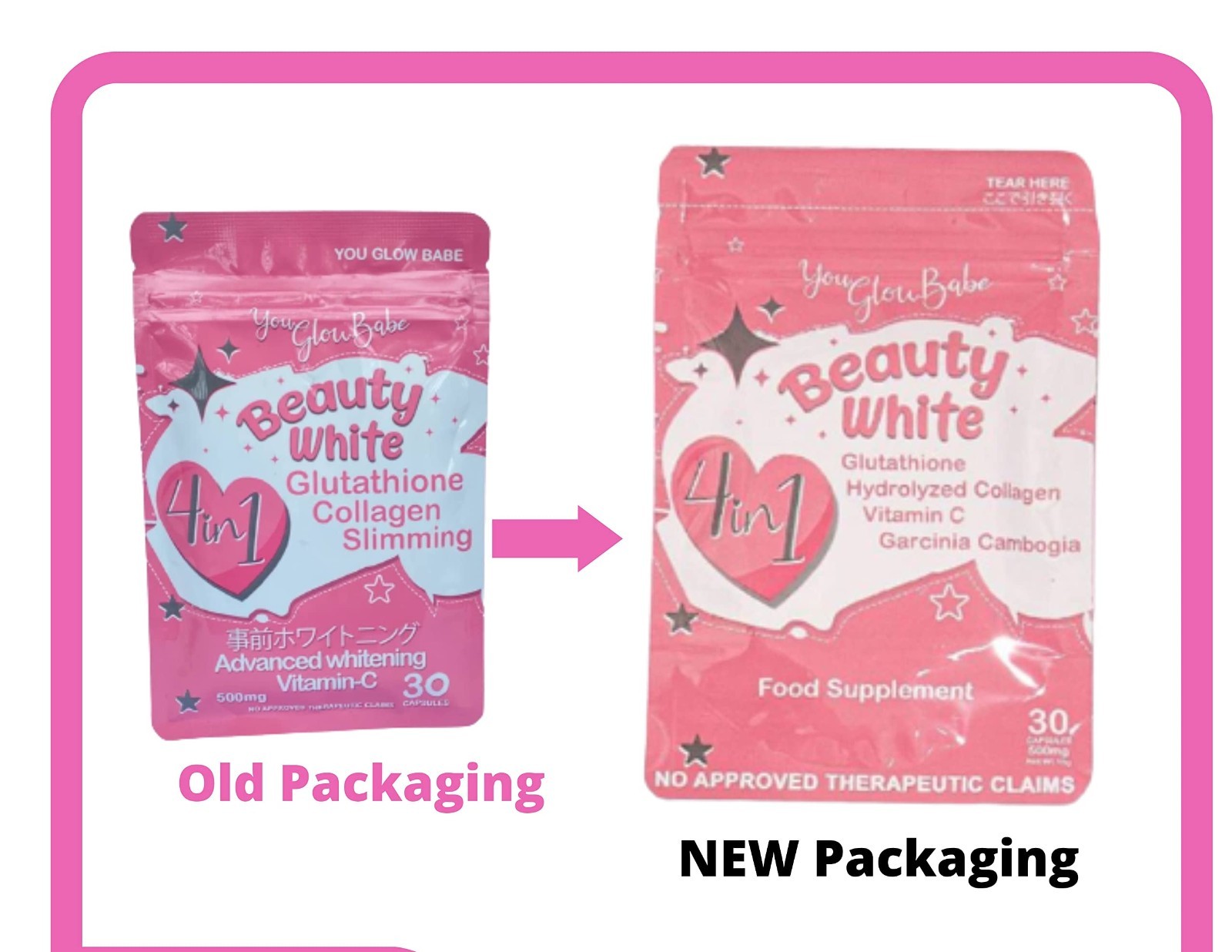 4 in 1 Glutathione Beauty Supplement – 60 Capsules (2 Packs of 30) – Skin Glow &
