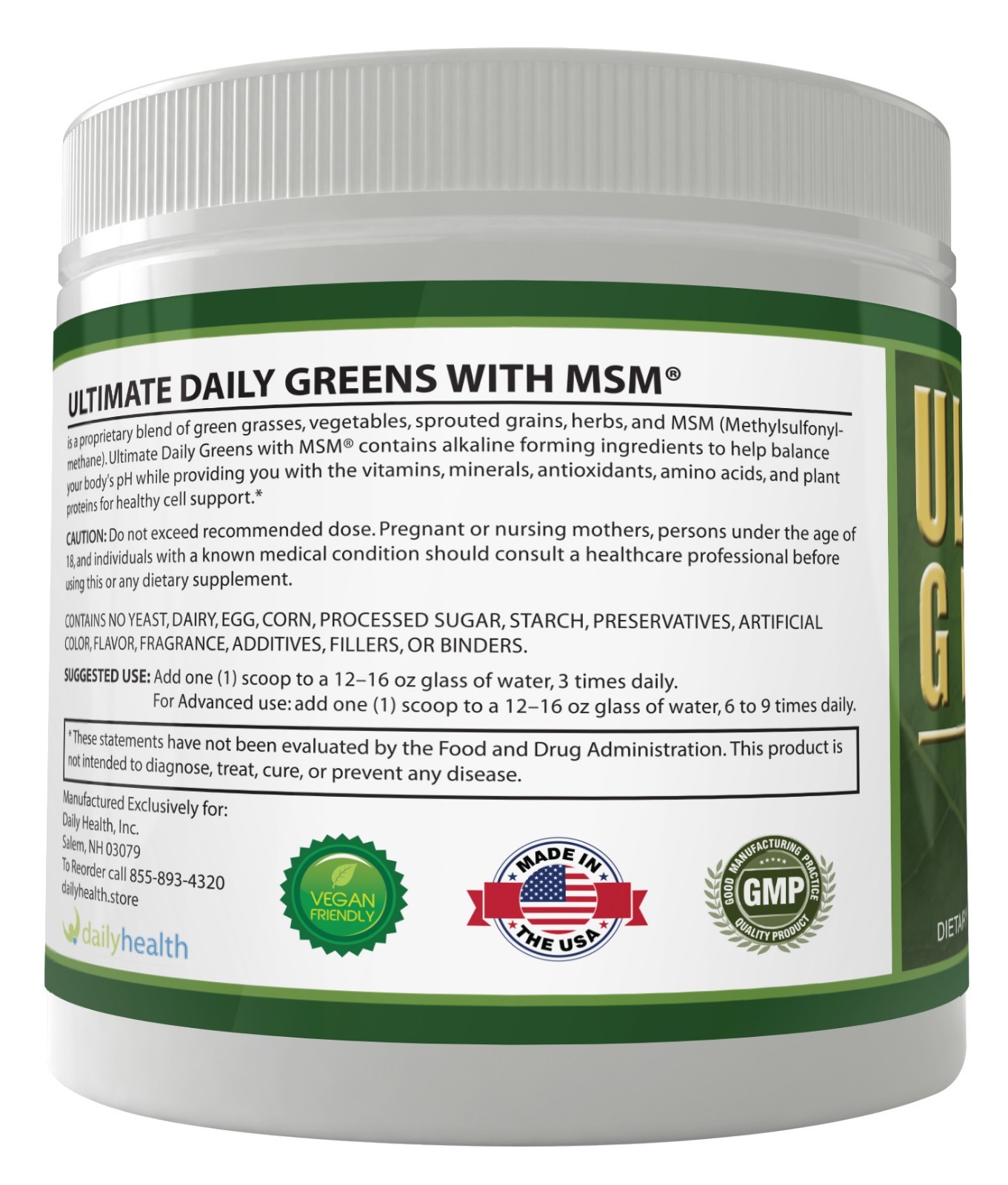 Ultimate Greens MSM Powder 8oz Superfood Plant Based Supplement Energy Drink 3pk