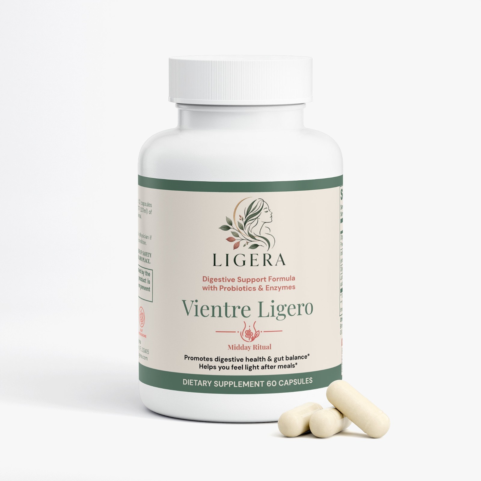 Ligera 4-in-1 Gut Health ACV Probiotic Prebiotic Digestive Enzymes Woman 60 Caps