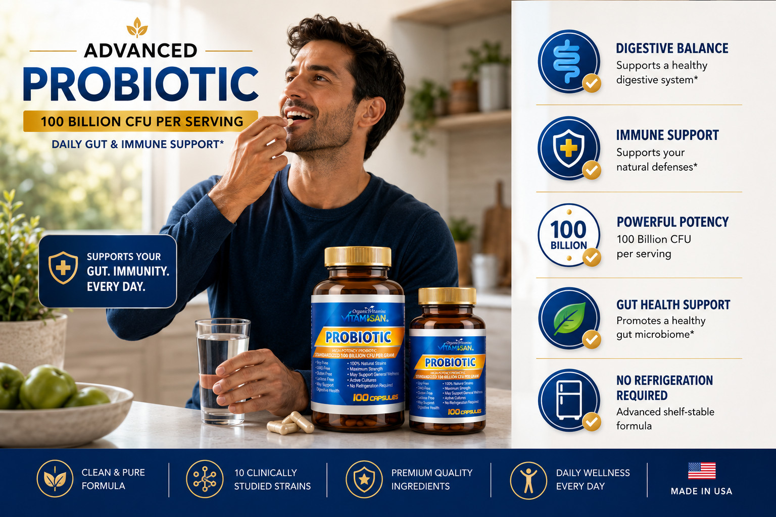 Probiotics 100 Billion CFU High Potency Digestive Immune Health Support 100 Caps