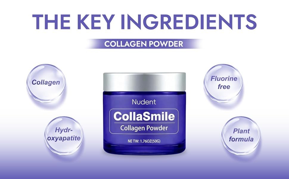 Nudent Collasmile Collagen Tooth Hydroxyapatite Enamel Toothpaste Powder 1.76 Oz
