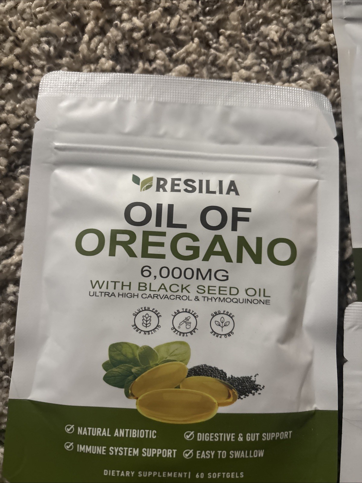 Lot Of 6 Packs Resilia Oil Of Oregano With Black Seed Oil 6,000 Mg 60 Tabs Each