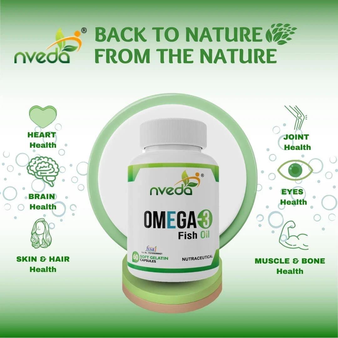 Nveda Omega-3 Fish Oil (60 Softgels) Healthy Hearts, Joints & Brain