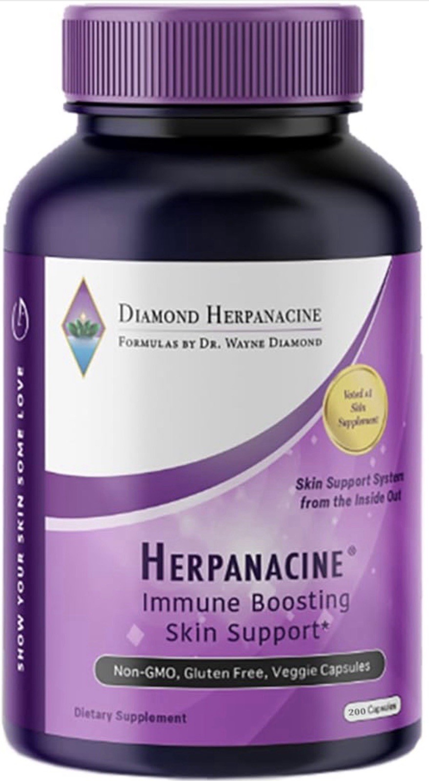 Herpanacine Immune Boosting Skin Support Supplement 200 Capsules Non-GMO