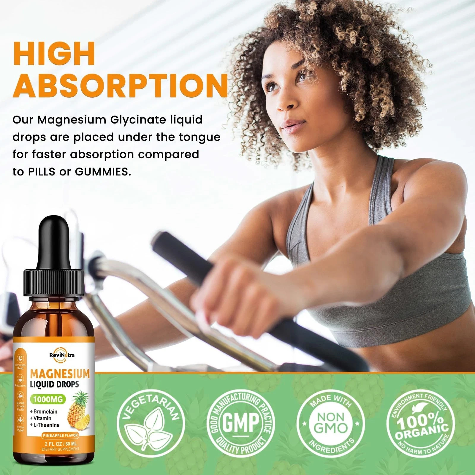 Magnesium Glycinate Liquid Drops, 1000mg of Liquid Magnesium Complex Suppleme…