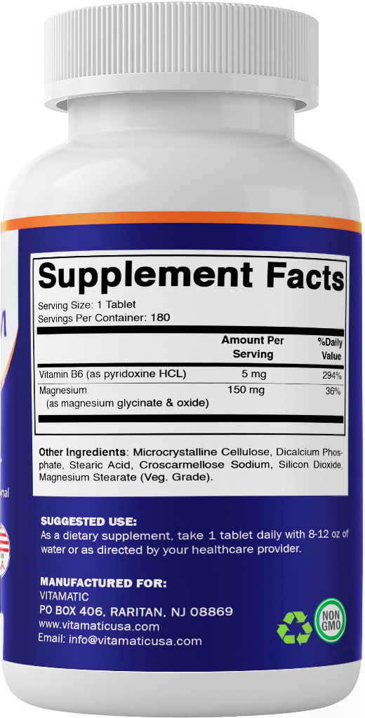 Vitamatic Magnesium Glycinate 500mg per Tablet – 180 Vegetarian Tablets