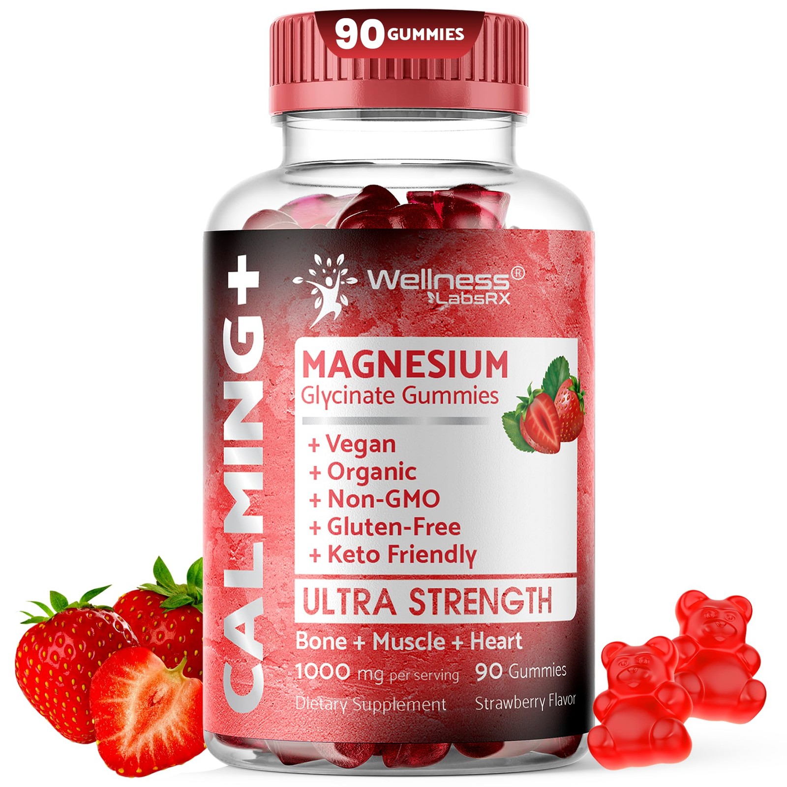 Magnesium Glycinate Gummies 1000mg, Heart Calm Chews, 90 Count (Pack of 1)