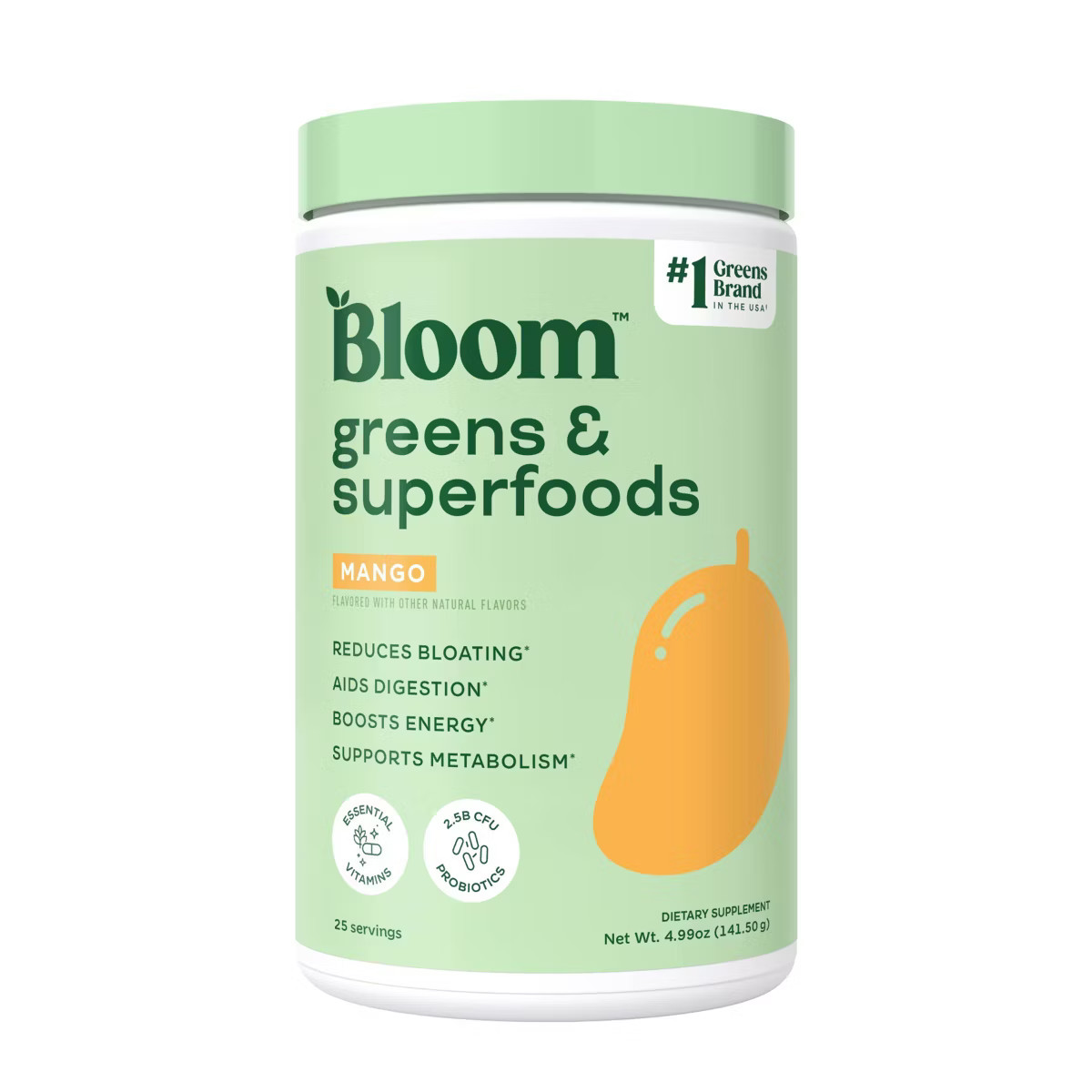 Bloom Nutrition Greens & Superfoods – Mango, 25 Serving, Digestion – NEW SEALED
