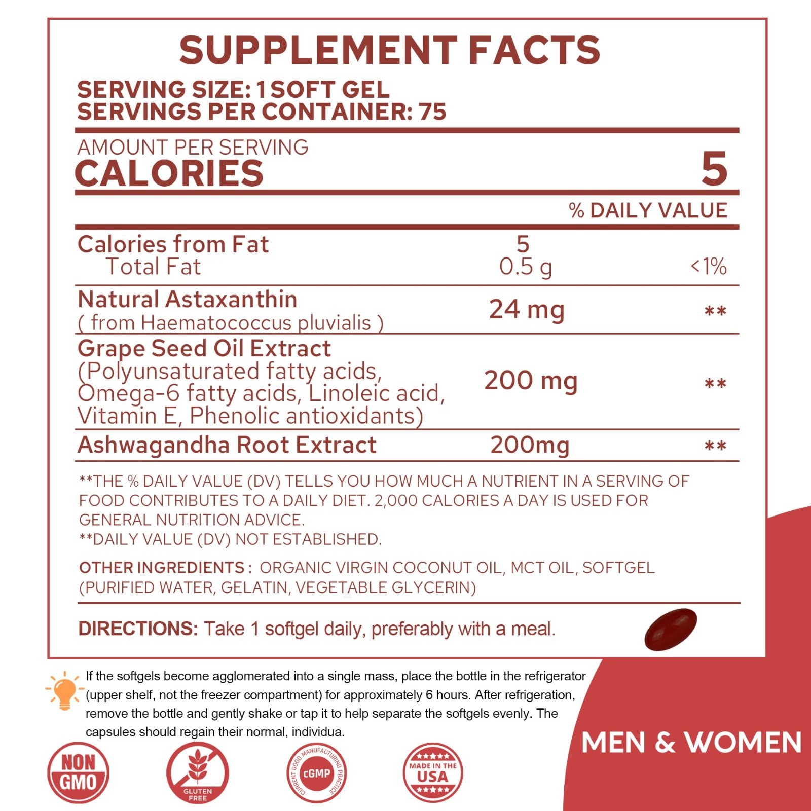 Astaxanthin 24mg Softgels – Antioxidant Supplements with MCT Oil & Ashwagandha,