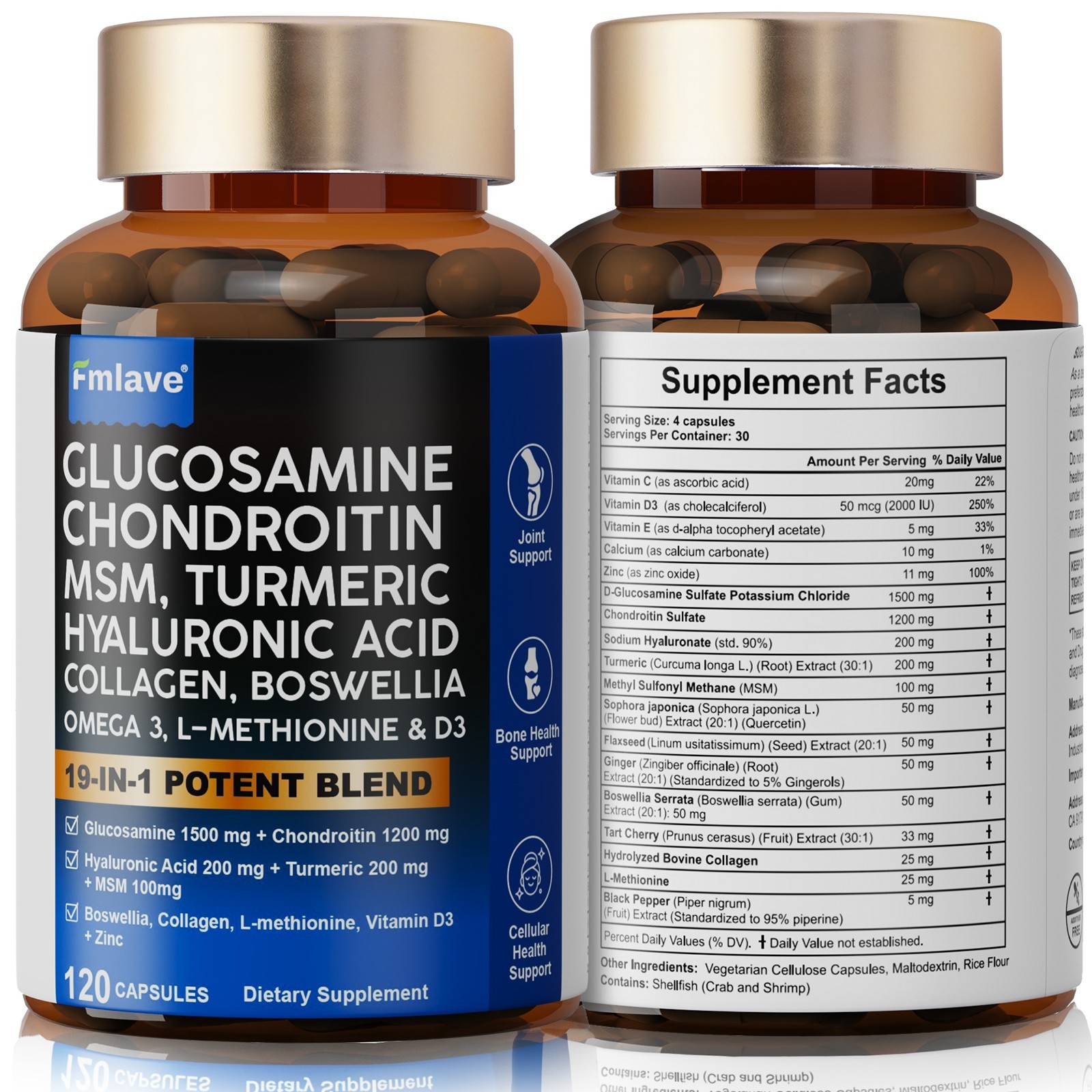 Triple Strength Pain Relief Supplement, Joint Support Glucosamine, Turmeric, MSM