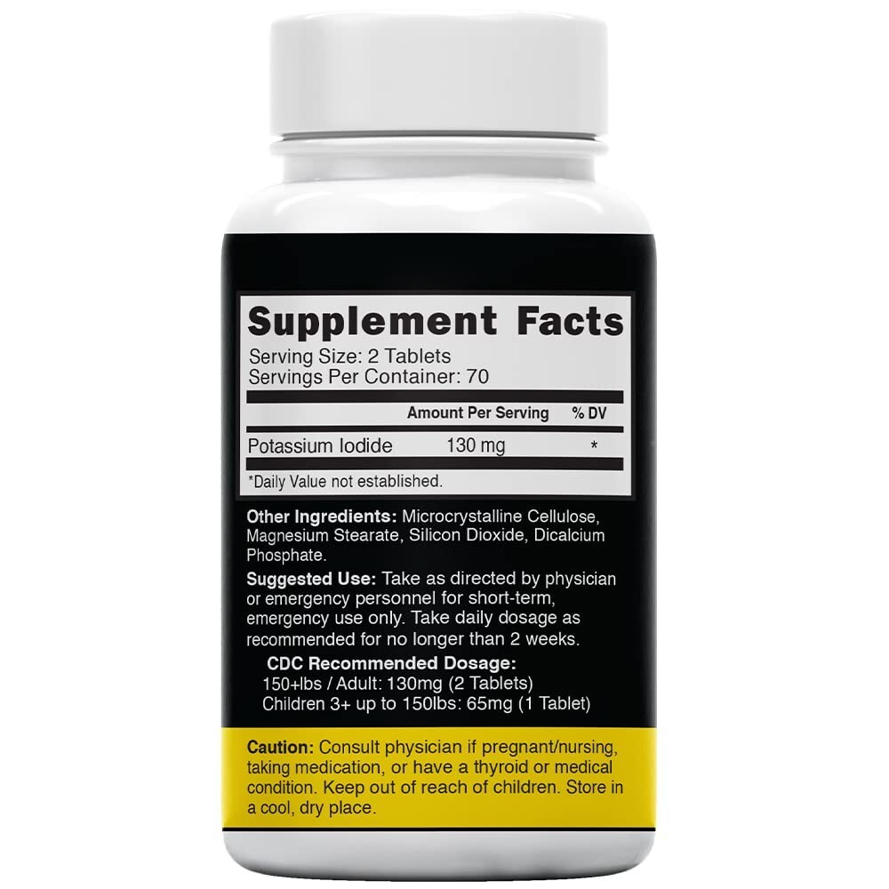 Potassium + Iodide Tablets Radiation 130 mg (2 Pack) – (280 Tablets) EXP 2033