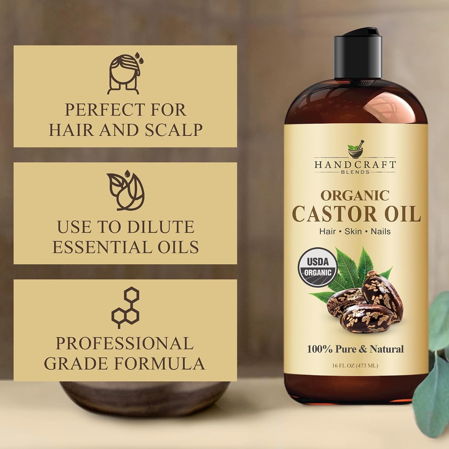 Organic Castor Oil 16oz 100% Pure Natural Cold Pressed Hair Eyelash Body Oil