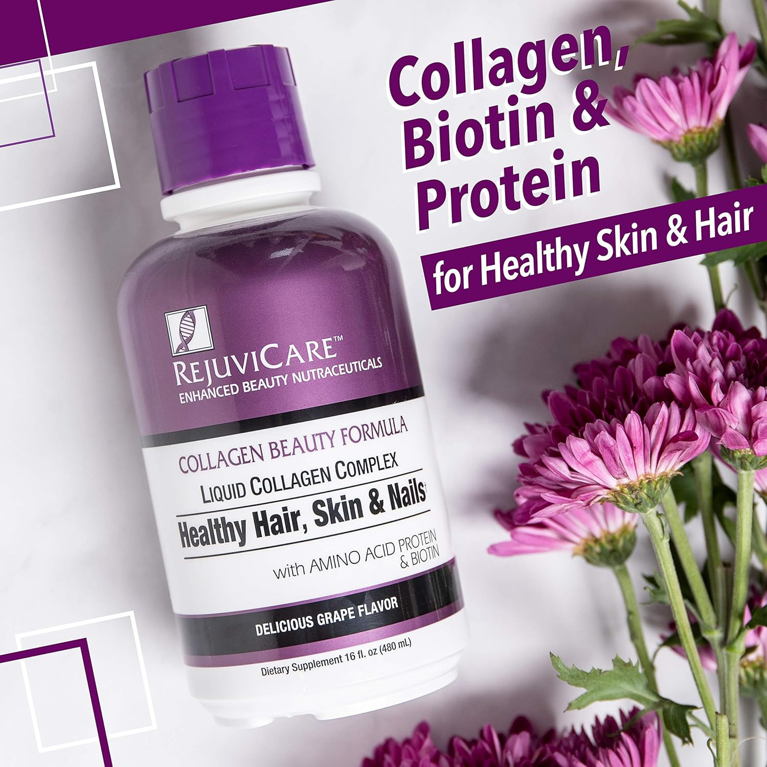 Rejuvicare Liquid Collagen Beauty Formula with Amino Acids, Protein and Biotin,