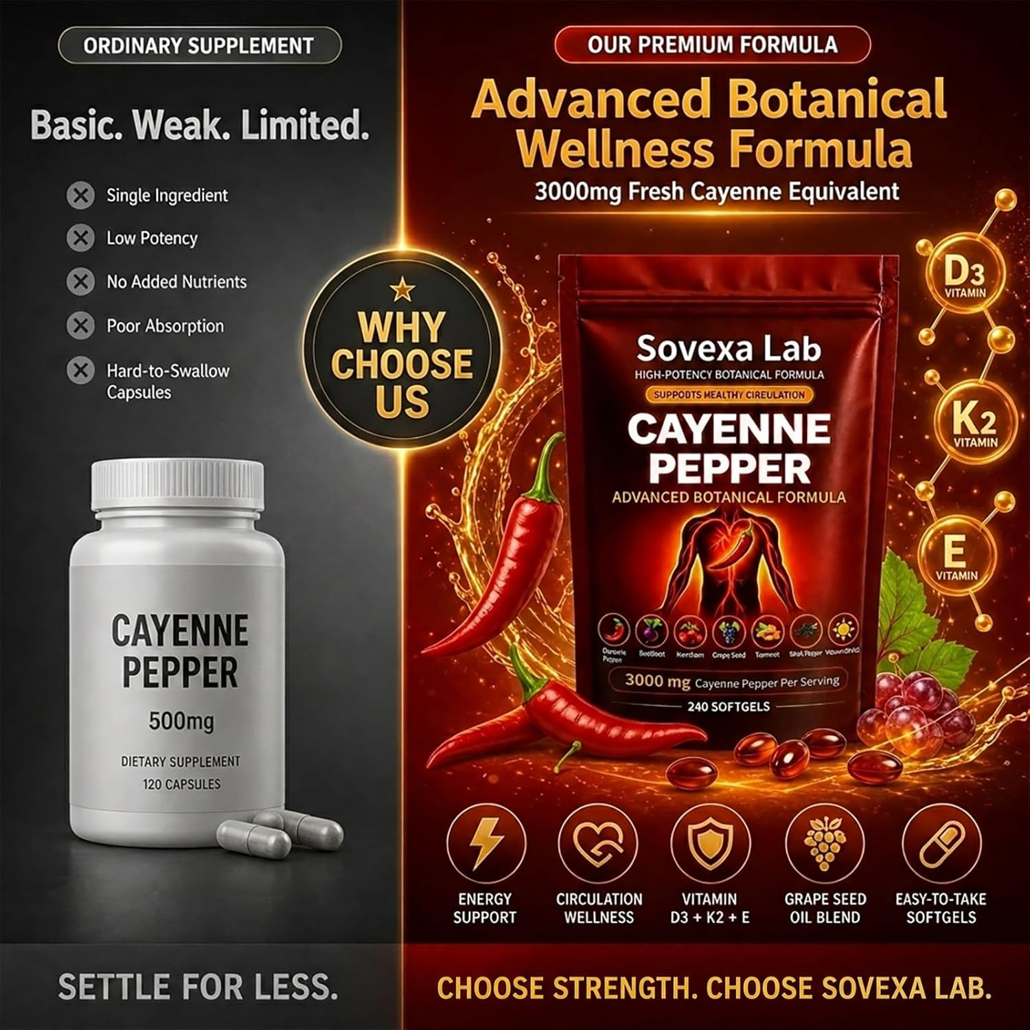Cayenne Pepper Softgels Supplement for Energy & Cardiovascular Wellness, Active