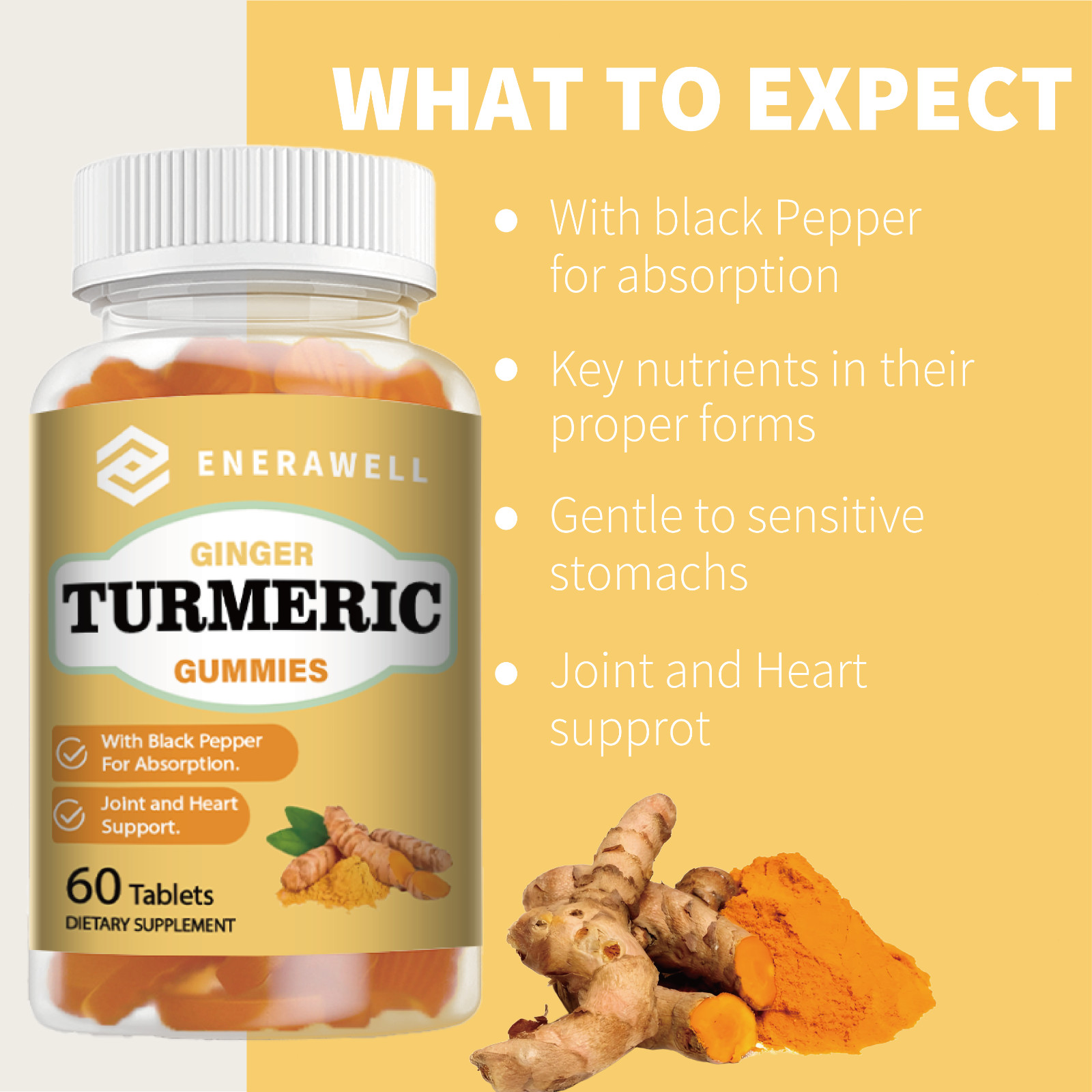 ENERAWELL Turmeric Gummies Supplement- Immune Health (60/120 gummies) 07/07/2027