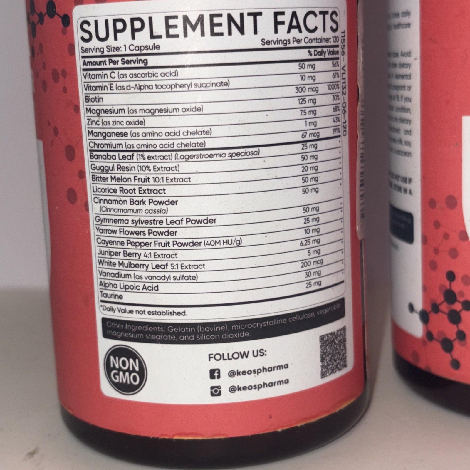 KeosPharma Blood Sugar Supplement, 120 capsules. Exp: 07/2026 Two Pack