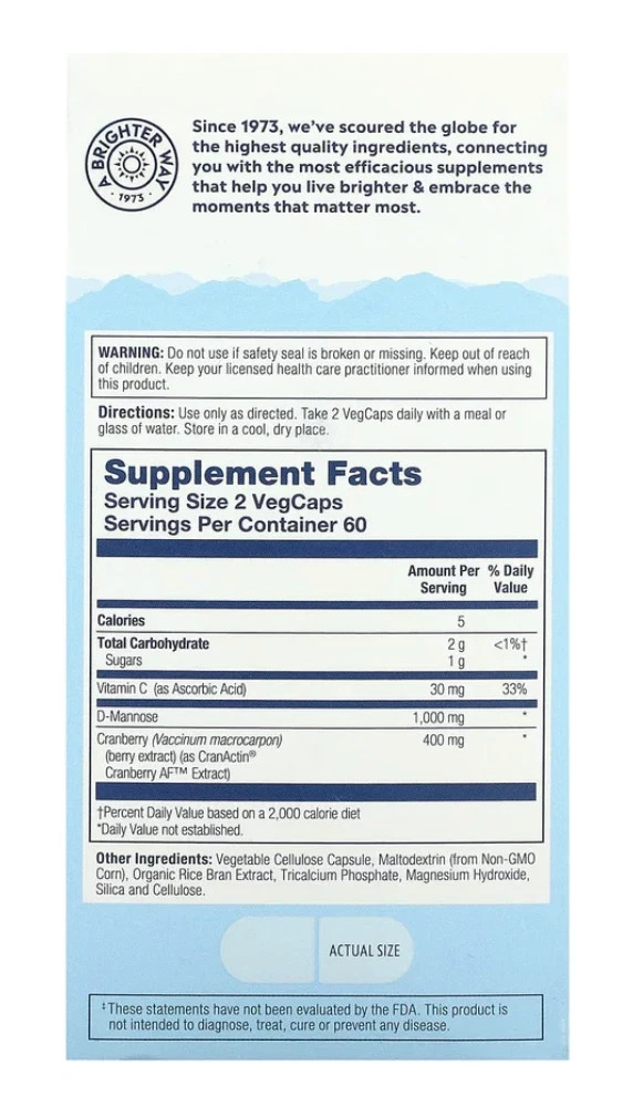 Solaray D-Mannose Cran Actin Urinary Tract Health 120 Veg Caps 1000mg Exp 03/27