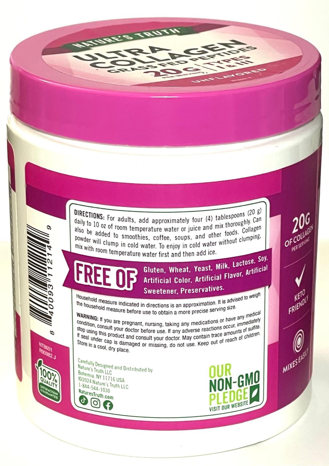 Ultra Collagen Grass Fed Peptides Types I & III Powder by Nature’s Truth